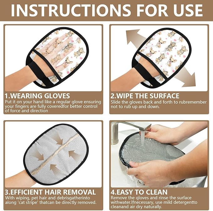 Chihuahua Pet Hair Removal Glove for Cats & Dogs Reusable Pet Hair Removal Glove pet Hair Electrostatic Gloves