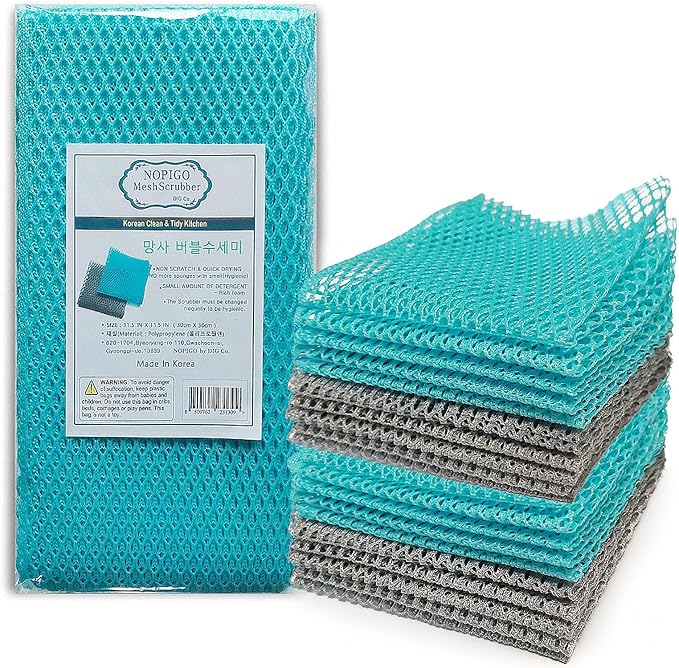 Dish Washing Net Scrubber/Innovative Mesh Cloth, Quick Dry - No More Sponges with Smell / 11.5 by 11.5 inches/Advanced Raw Material-Polypropylene 100% (Mint10 Gray10)