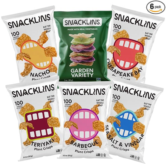SNACKLINS Plant Based Crisps - Vegan Healthy Snacks - Gluten Free, Grain Free, Plant Based Crisps, 100% Kosher For Passover, Low Calorie - No Added Sugar, Crunchy, Puffed Snack - Variety Pack - 3oz Bag (Case of 12)