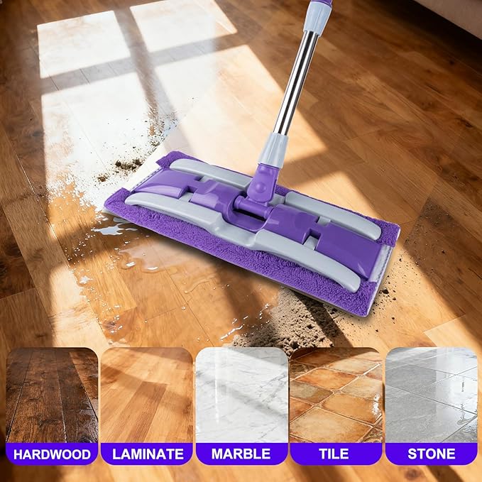 ITTAHO 3-Pack Microfiber Mops Refill Pads for 14 Inch Mop, Hardwood & Hard Floors Microfiber Cleaning Mop Pads, Machine Washes, Size:14.8in X 9in (Purple- Mop Pad Refills)