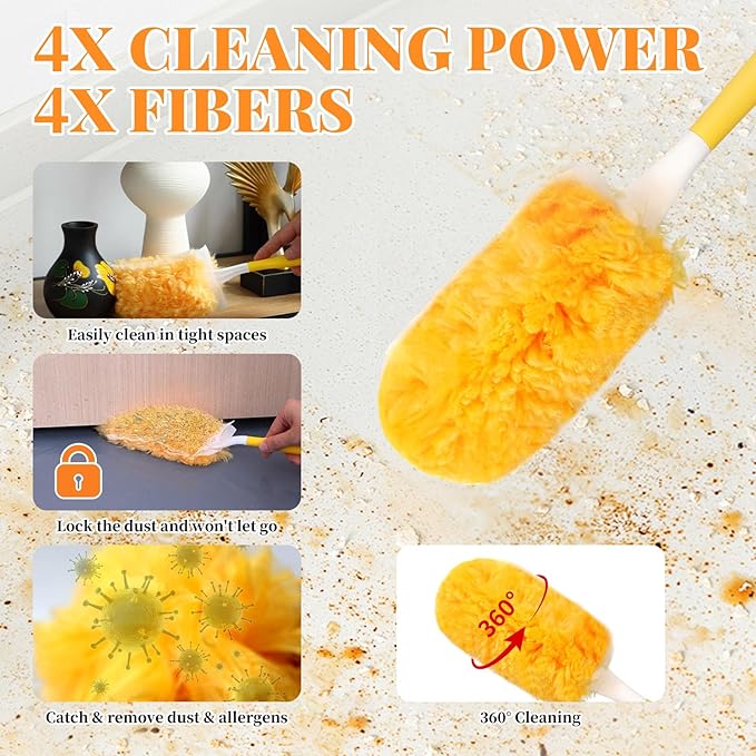 Duster Refill for Swiffer Duster, 20 Count Heavy Duty Duster Refills Kit with 1 Handle for Cleaning Dusting Furniture Blind Ceiling Fan, 360 Disposable Refills Feather Duster