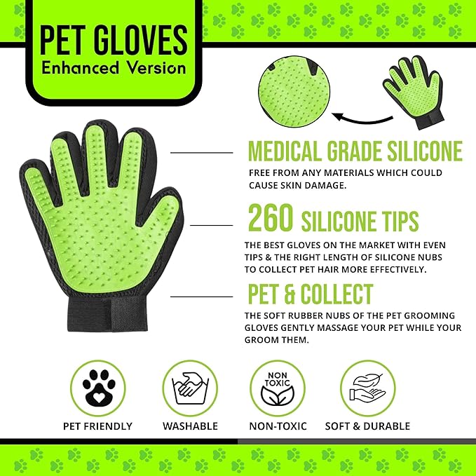 HappiTails Pet Grooming Gloves – 1 Pair – Deshedding & Bath Massage Mitts for Dogs & Cats – Choose from 5 Colors – Adjustable, Reusable & Easy to Clean (Lime Green)