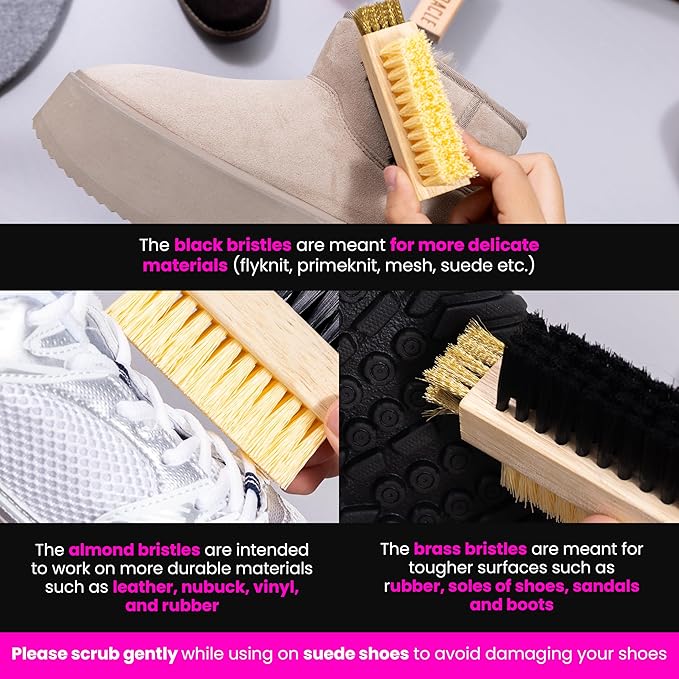 Pink Miracle Multi Purpose Shoe Cleaning Brush - with Strong, Medium and Soft Bristles for All Fabric Types