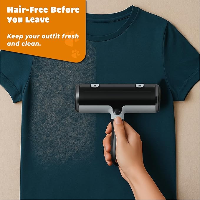 Tailio Pet Hair Remover and Reusable Lint Roller - Cat and Dog Hair Remover for Couch, Furniture, Carpet, Clothing and Bedding - Portable, Multi-Surface Fur Removal Tool (Black)