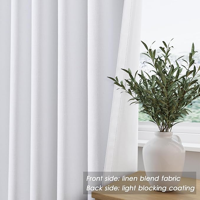Nanspring White 100% Blackout Kitchen Curtains, Back Tab Rod Pocket Thermal Insulated Textured Short Blackout Curtains 2 Panels Set 52x54 Pure White
