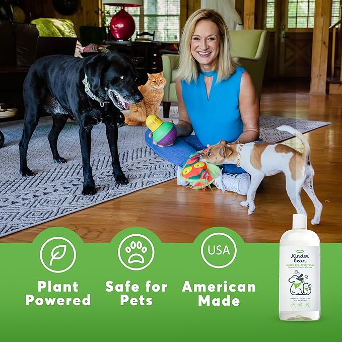 Kinderbean Dog and Cat Laundry Wash, 32 oz. Enzyme Formula Pet Laundry Detergent Removes Pet Odors, Cleans Stains from Cat Urine or Dog Urine, Safe Laundry Odor Eliminator for Bedding, Collars, Toys