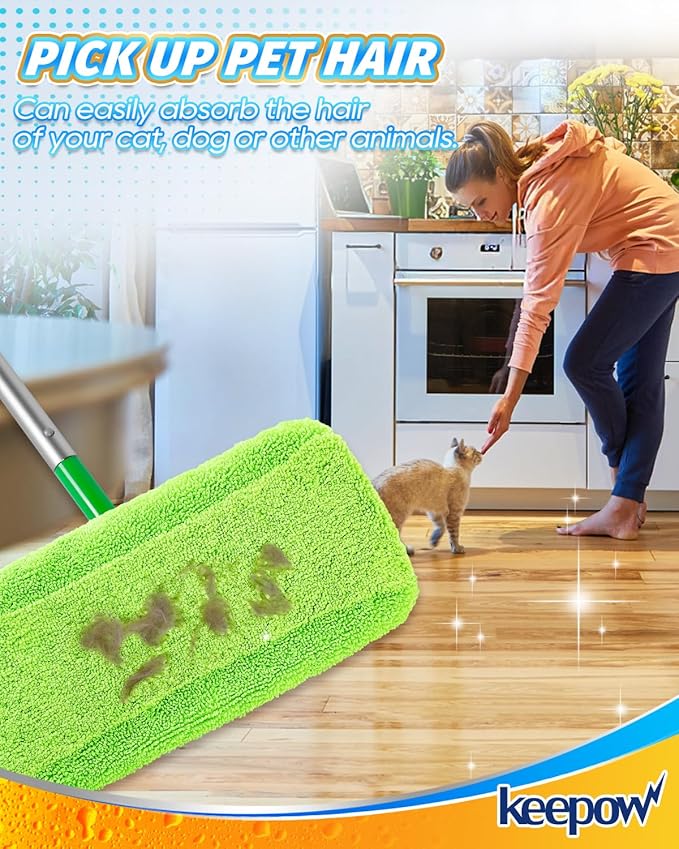 KEEPOW 6Pcs Reusable Microfiber Mop Pads Compatible with Sweeper Mop, Replacement Wet Mopping pad Refills & Washable Dry Sweeping Cloths for Surface/Hardwood Floor Cleaning