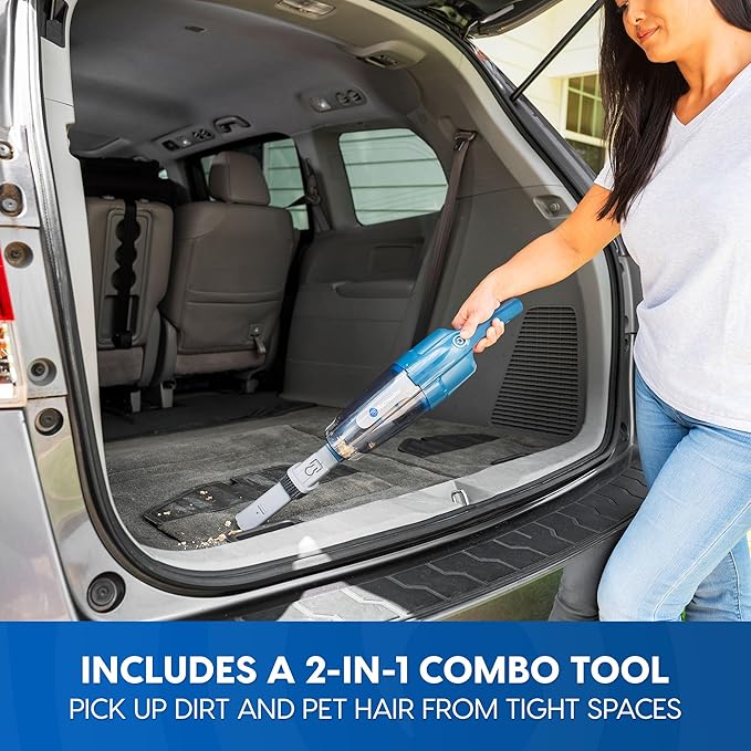 Vacmaster Portable 10.8V 2-in-1 Cordless Stick Lightweight Vacuum Cleaner with 2-Speed Power Control and LED Headlight for Hardwood Floor, Carpet & Pet Hair, Blue