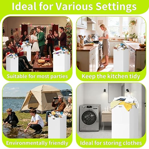 13 Gallon Disposable Trash Cans for Parties, 4 Pack Extra Large Portable Trash Can White Pop Up Trash Cans Bin, Recycle Collapsible Garbage Can Bins for Party Kitchen Camping Trash Can