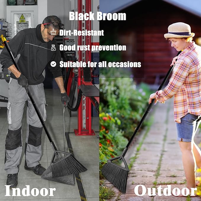 PUTNATRUE Heavy Duty Commercial Broom, 3 Pack Upgraded Angle Brooms for Sweeping Outdoor and Indoor, Perfect Black Brooms of House, Kitchen, Garage, Courtyard, Concrete