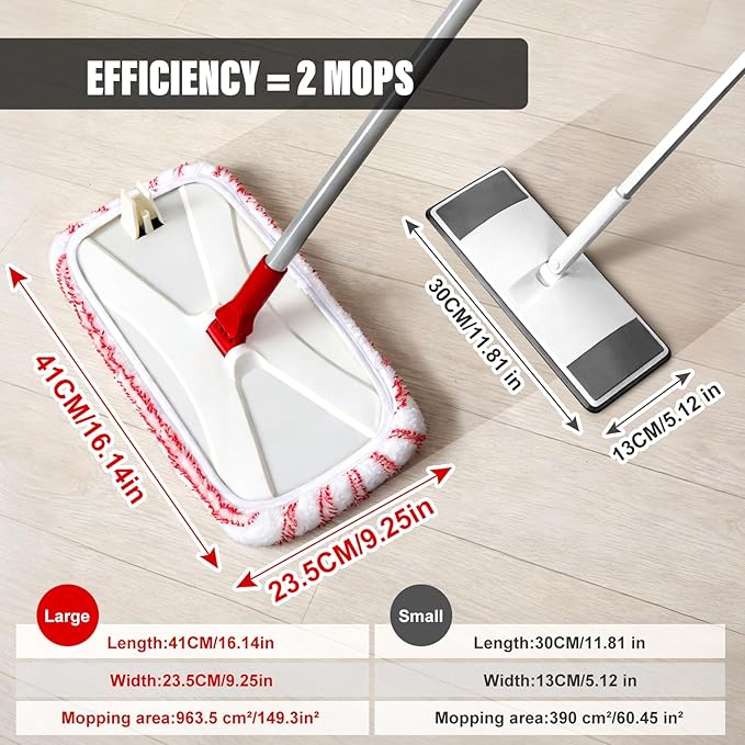 OZD 16" Microfiber Mop for Hardwood, Laminate, Tile Floor Cleaning, Flat Floor Mop with Adjustable Handle, 360° Swivel, Wet Dry Dust Mop for Pet Hair, Home & Commercial Use- Scraper & 5 Washable Pads