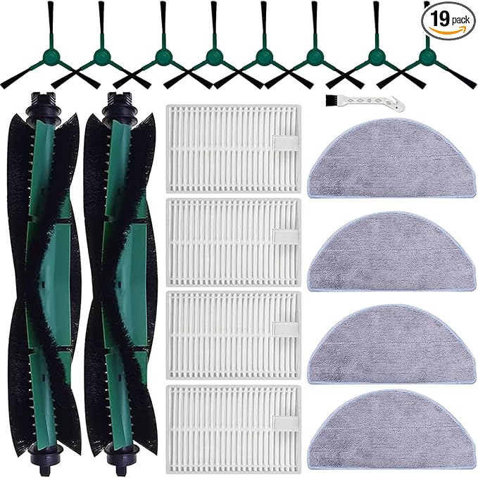 DovLazm 19 Pcs Replacement Parts for iRobot Roomba Combo Essential Q0120 Y0140 Q0520 Y0110 Y0120 Y0142 Q011 Robot Vacuum Cleaner Accessories，2 Roller Brushes，4 Filters，4 Mop pads，8 Side Brushes