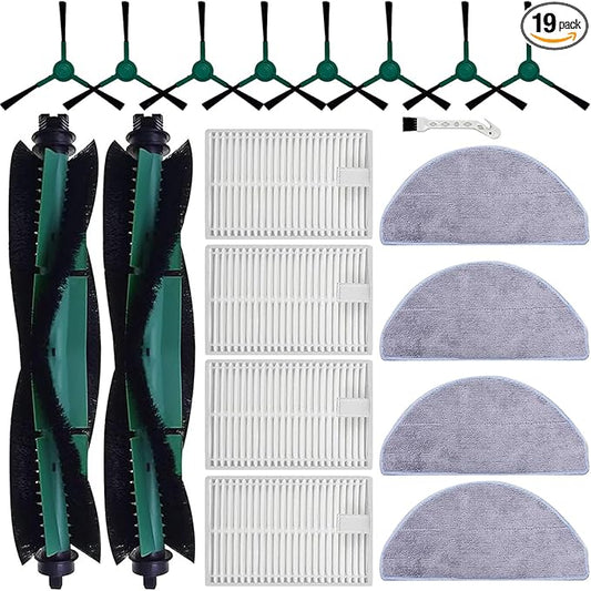 DovLazm 19 Pcs Replacement Parts for iRobot Roomba Combo Essential Q0120 Y0140 Q0520 Y0110 Y0120 Y0142 Q011 Robot Vacuum Cleaner Accessories，2 Roller Brushes，4 Filters，4 Mop pads，8 Side Brushes