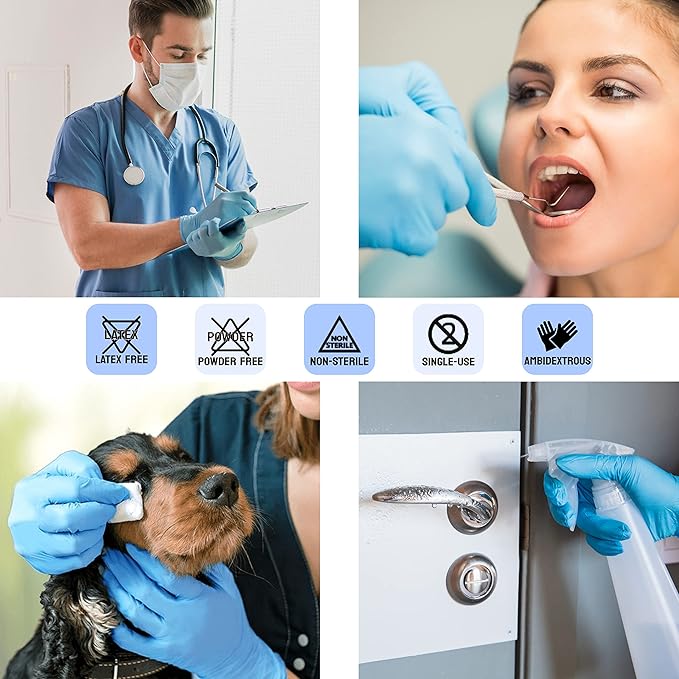 Safe Health Blue Nitrile Gloves, Medium, 100 Pcs