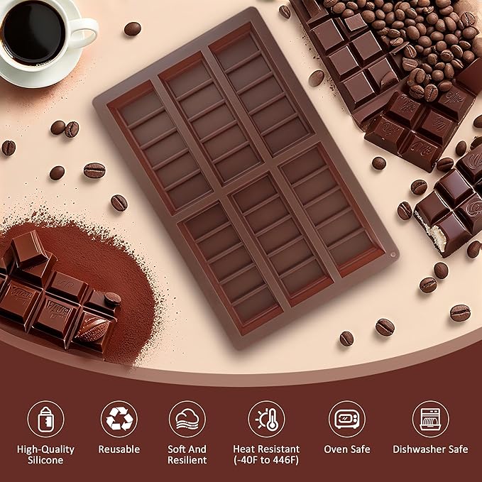 2 Pack Deep Silicone Chocolate Bar Molds - Non-Stick Candy Bar mold, Reusable Chocolate Molds for Dubai Pistachio Chocolate, Protein & Energy Bars, DIY Gifts and Homemade Snacks, Wax Melts