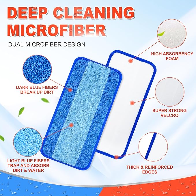 DR DAPPER Reusable Wet Jet Pads Compatible with Swiffer WetJet Mop, 2 Pack Wet Jet Refills, Reusable Wet Pads, Microfiber Mop Pad Refills for Floor Mopping and Cleaning, Wet & Dry Use Refills, Blue