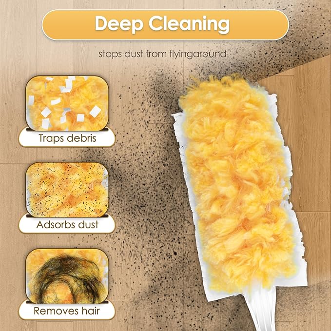 30 Count Feather Duster Refills for Swiffer Dusters Handle, 360 Degree Multi-Surface Duster Refill Kit with 1 Extended Handle and 1 Short Handle, Disposable Dust Removal Brush Heads for Electronics