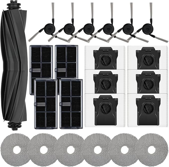 23 PCS Replacement Parts for Dreame X40 Ultra, L40 Ultra, X40 Master, MOVA P10/ P50 Pro Ultra Vacuum Cleaner, 1 Main Brush, 4 HEPA Filters, 6 Mop Pads, 6 Dust Bags, 6 Side Brush Accessories Kit