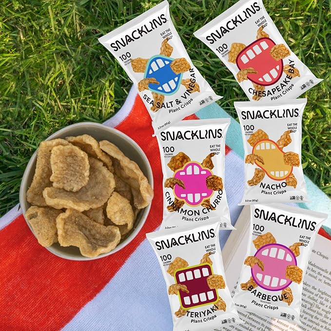 SNACKLINS Plant Based Crisps | Vegan Healthy Snacks | Gluten Free, Grain Free Sugar, Free, Low Calorie, 100% Kosher for Passover, Crunchy, Puffed Snack | 6 Flavor Sampler Pack (Full Size - 3oz, Flavor Sampler - 1 of each)