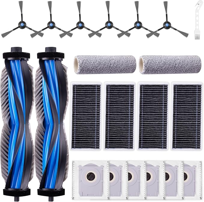 EOVWAEO 21 Pack Accessories Kit for ECOVACS DEEBOT X8 PRO OMNI / X8 OMNI Robot Vacuum, Replacement Parts 2 Anti Tangle Main Brush 2 Roller Mop 6 Dust Bags 6 Sidebrush 4 Filter 1 Cleaning Brush