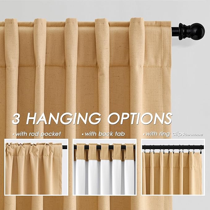 Nanspring Camel Linen Blackout Curtains 84 Inches for Bedroom Modern Farmhouse Living Room Draperies Camel Colored Thermal Insulated Full Shading Curtains for Sliding Door 52x84