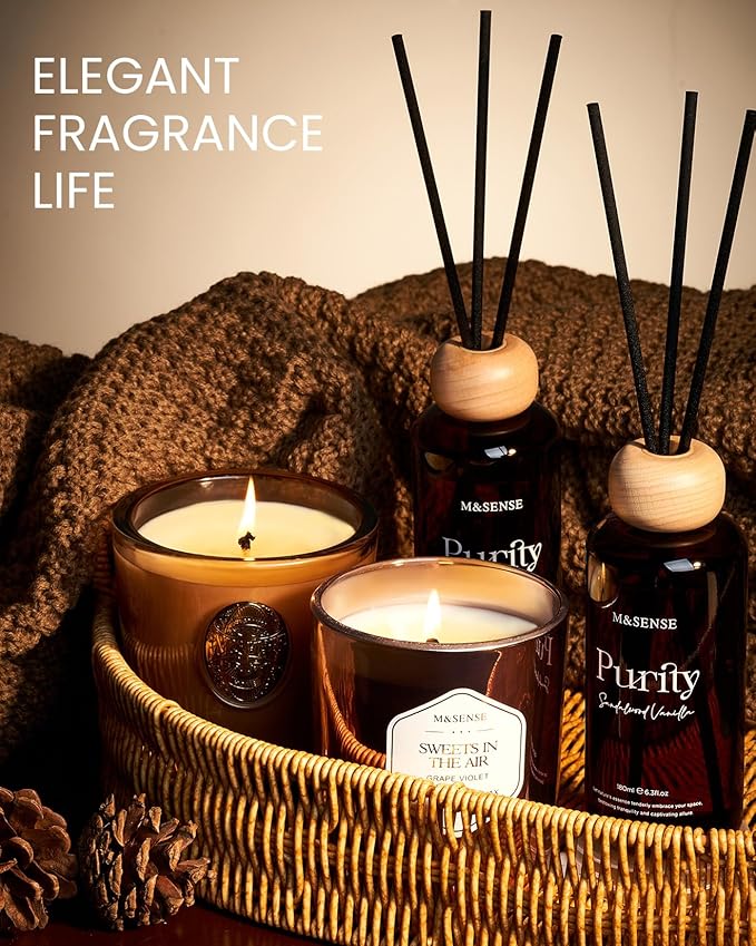 M&SENSE Cedarwood Reed Diffuser: 6.3 fl oz Non-Toxic Aroma Set with Sticks, Light & Subtle Fragrance, Long-Lasting Natural Essential Oil Gifts for Bedroom, Shelf Decor & Small Spaces