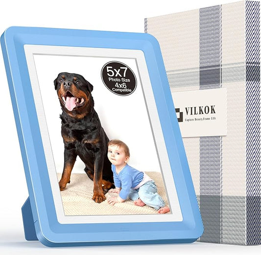 1-Pack 5x7 Picture Frame or 4x6 with Mat – Shatterproof Plastic Photo Frame for Family, Nursery, and Playroom, Wall & Tabletop Picture Frames for Home, Office, Safe & Lightweight Design in Sky Blue