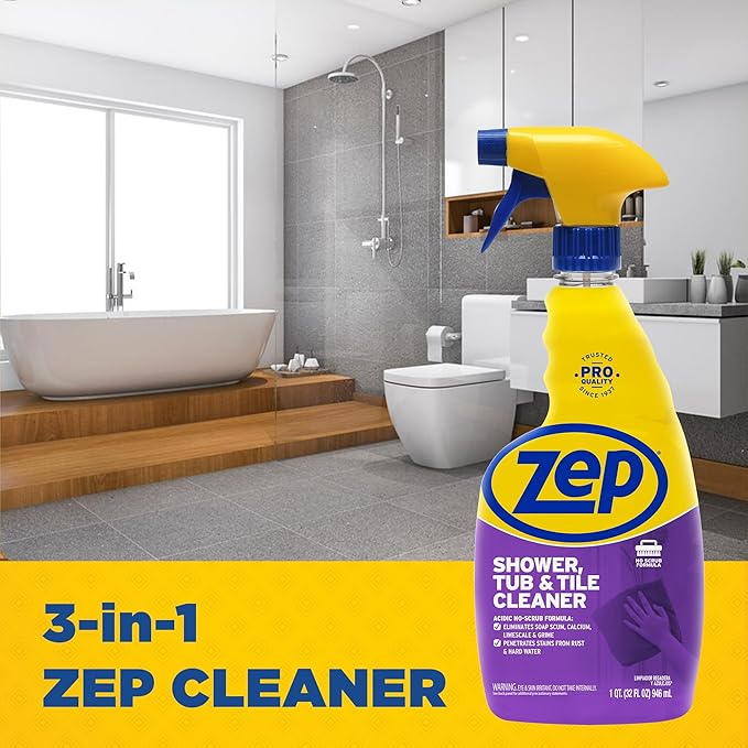 Zep Shower Tub and Tile Cleaner - 32 oz (Case of 12) - ZUSTT32PF - An Acidic, Scrub Free Formula To Dissolve Many Common Water-Related Bathroom Stains