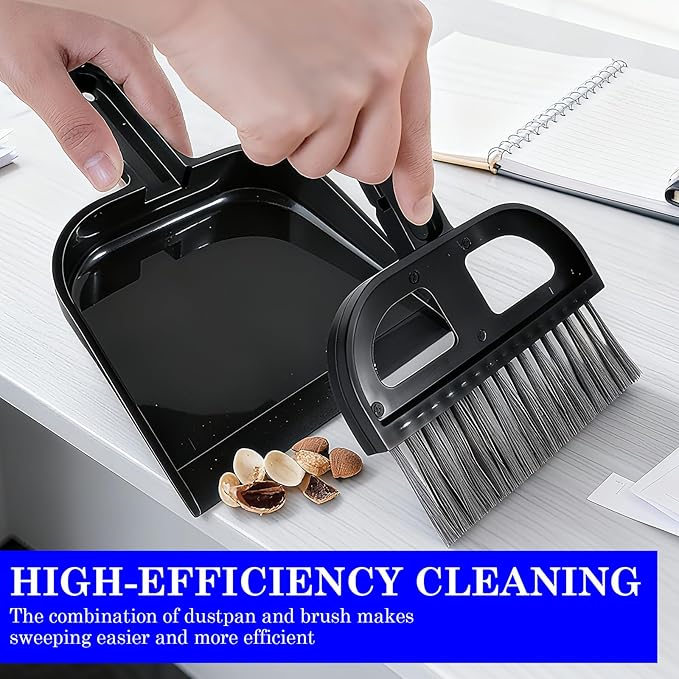 Mini Dustpan and Brush Set - Portable Hand Broom Compact 8.5" Nesting Cleaning Combo for Desks Keyboards Home Office