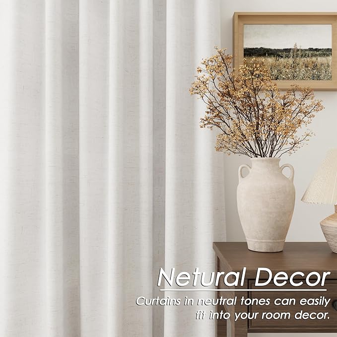 Nanspring Ivory Linen Blackout Curtains 96 Inches Long 2 Panel Set for Living Room Back Tab Pinch Pleated Blackout Curtain Drapes Boho Farmhouse Neutral Cream Bedroom Black Out Curtains 96 Inch Long