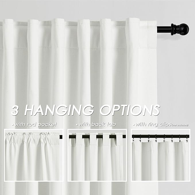 100% Blackout Linen Curtains 84 Inch Length 2 Panels Ivory Light Blocking Darkening Living Room Curtains 84 Inches Long Elegant Modern Back Tab Pocket Noise Reducing Drapes for Nursery 52X84