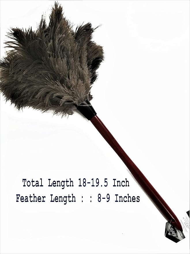 18" Feather Duster Wooden Handle | Natural for Cleaning and Moping 18-20" Inch Genuine Ostrich Feathers, Easy to Clean Reuse