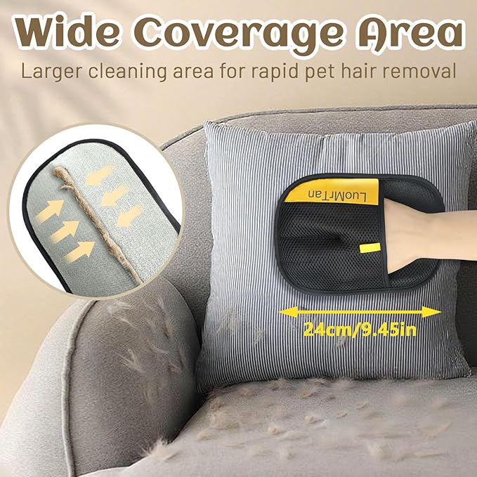 LUOMRTAN 2 Pack Pet Hair Removal Gloves, Reusable Electrostatic Pet Hair Remover, Newly Upgraded Efficient Lint Remover Tool for Dog & Cat Hairfor Couch, Furniture, Car Seat, Carpet, Clothing