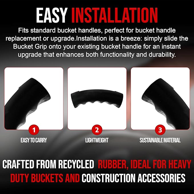 USA-Made Bucket Grip for 5 Gallon Buckets, Ergonomic, Durable Handle Grip for Heavy-Duty Buckets | Easy to Install, Comfortable for Gardening, Construction, DIY | Fits 5 Gal Handle