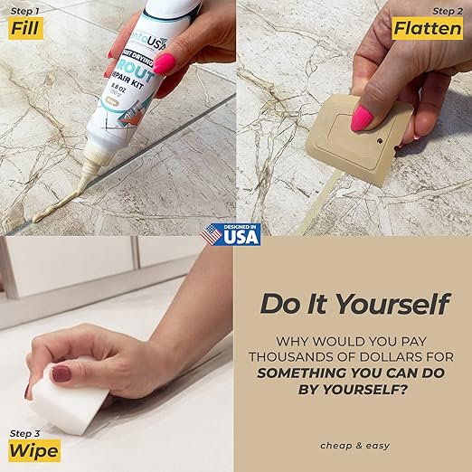 PentaUSA Tile Grout Repair Kit - Beige Grout Filler, Triple Protection, Fast Drying Formula Restores and Renews Joint Lines with Scraper (Beige, 8.8oz / 250gr)