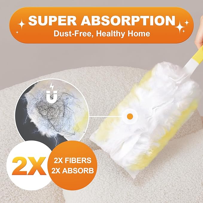 JOYMOOP Disposable Duster Set, 30 Pcs 360 Heavy Duty Duster Refills with 1 Dusting Wand, Disposable Dusters for Cleaning Home & Car, Multi-Surface Dusters, for Dusting Corners, Ceiling Fans, Furniture