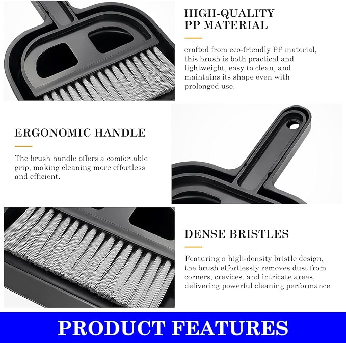 Mini Dustpan and Brush Set - Portable Hand Broom Compact 8.5" Nesting Cleaning Combo for Desks Keyboards Home Office
