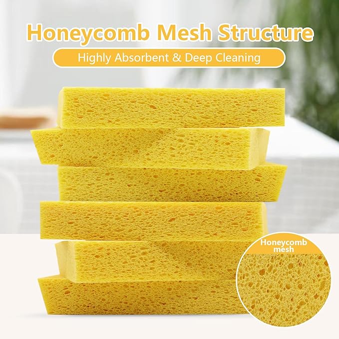Cellulose Sponges, Large Size 4" x 6" x 1" - Heavy Duty Scrub Kitchen Sponge, Clean Tough Messes Without Scratching Kitchen Cleaning Pads, Pop Up Eco DIY (6 Pack), Yellow