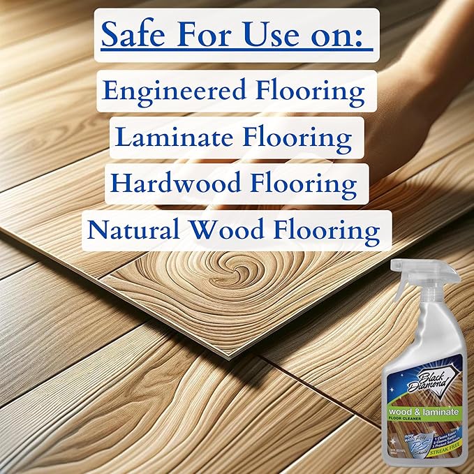 Black Diamond Laminate Floor Cleaner and Hardwood Floor Cleaner Spray - Versatile Solution Safe for Vinyl Floors, Wood Floors, and Engineered Hardwood Floors - 1-Quart.