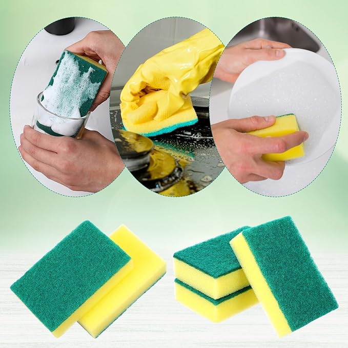 30 Pack Individually Wrapped Sponges, Dishwashing Bulk Sponge, No Scrub Sponges for Dishes Household Kitchen Apartment Cleaning, Car Bike Washing（Green