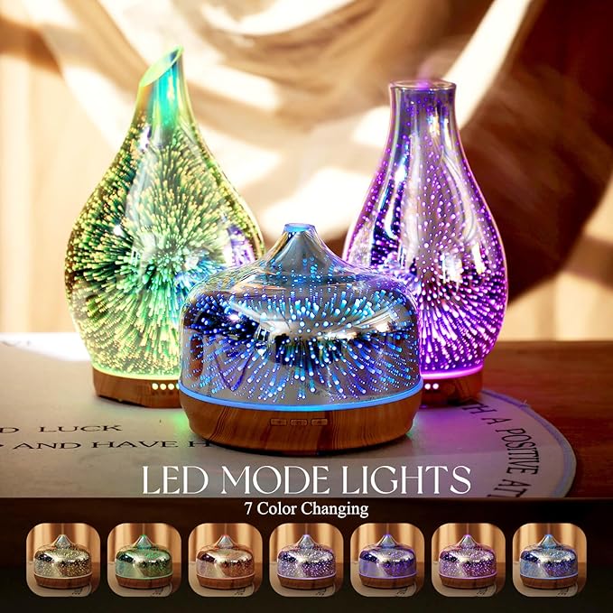 Porseme 500ml Glass Essential Oil Diffuser Aromatherapy Ultrasonic Cool Mist Humidifier 15-21 Running Hours Diffusers with Remote Control for Sleeping Yoga Office Working Spa and Rest