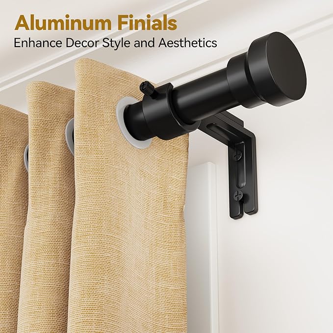 Curtain Rod 32-58 Inch, Heavy Duty 1 Inch Adjustable Curtain Rods for Windows, Black Short Window Treatment Rods, Modern Design, Easy Installation