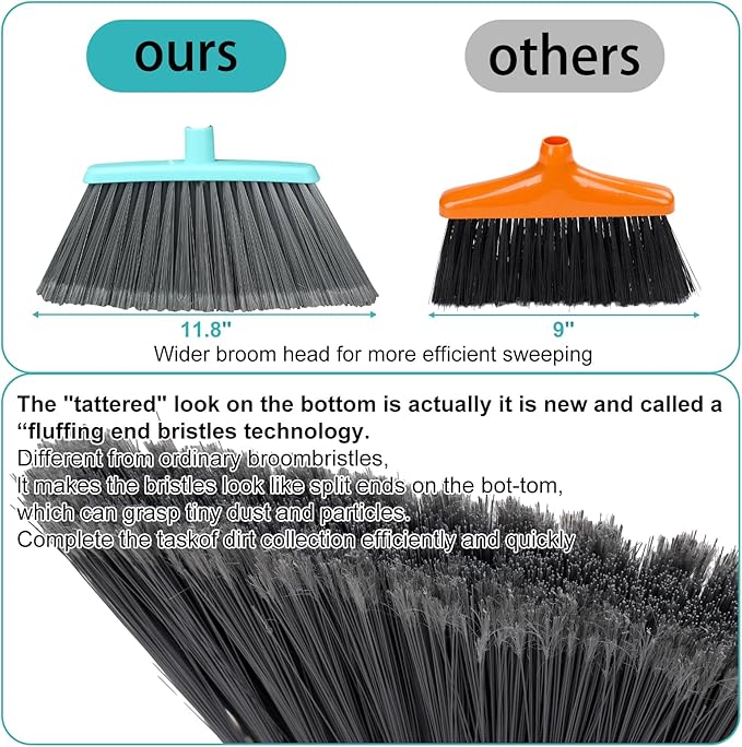 Michao Upgrade Broom and Dustpan Set, Silicone Broom,Long Handle Broom with Upright Standing Dustpan, Squeegee - Broom for Indoor Cleaning 2+1,for Indoor Outdoor,Smooth Floors, Rugs (Green-Grey)