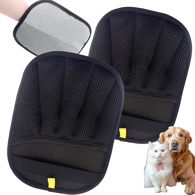 Rorodog 2- Pack Magic Brush Pet Hair Removal Gloves– Upgraded 5 Finger Reusable Electrostatic Grooming Tool for Dogs & Cats, Remove Dog/Cat Hair from Clothing, Furniture, Car Seats, Bedding.
