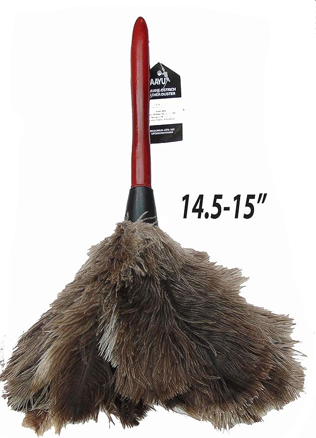 AAYU Feather Duster (36cm) 14.5 inch for Home Cleaning | Soft-Feather Moping and car dusting| Eco-Friendly Genuine Ostrich Dusters with Wooden Handle Easy to Clean Reuse