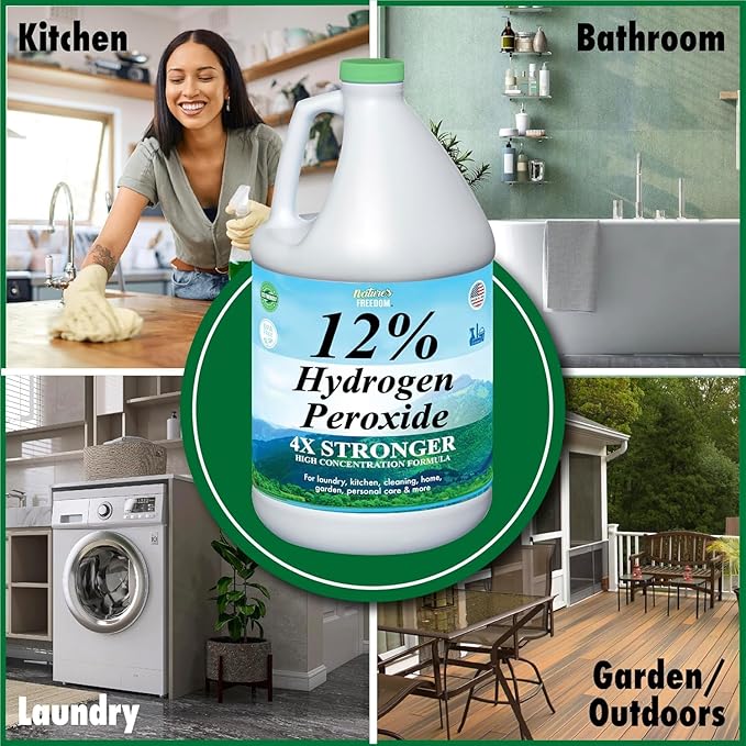 Nature's Freedom 12% Hydrogen Peroxide, 1 Gallon with “How to Do Everything with 12% Hydrogen Peroxide” Cleaning Book – Pure H2O2 for Home & Surface Cleaning