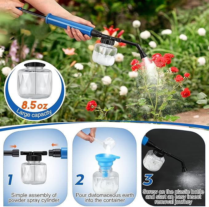 Qualirey 1 Pack Diatomaceous Earth Duster, 250ml Garden Powder Applicator Dispenser, Bulb Duster Sprayer, Home Powder Applicator, Puffer Sprayer for Multi Purpose Indoor & Outdoor (Blue)