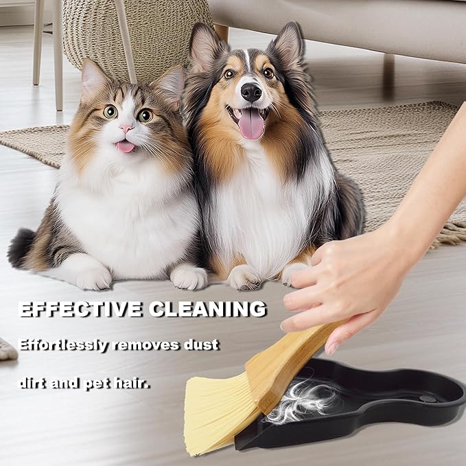 BSMstone Mini Broom and Dustpan Set Portable Hand Broom with Bamboo Handle Small Crumb Sweeper for Home, Bathroom, Kitchen, Car Interior, Office, Pet Areas (Black)