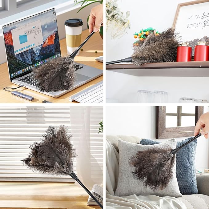 MehelloFeather Ostrich Feather Duster 15Inch Natural Fluffy Handheld Feather Dusters for Cleaning Keyboard Home Car Office (3PCS)