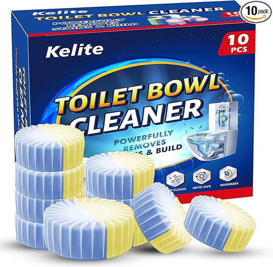 KELITE Automatic Toilet Bowl Cleaner Tablets, 10 Pack Long-Lasting Toilet Tank Cleaner for Bathroom, Blue Water Freshener, Prevents Stains & Odor, Safe for All Toilets (1, 10 Pack (Yellow+Blue))